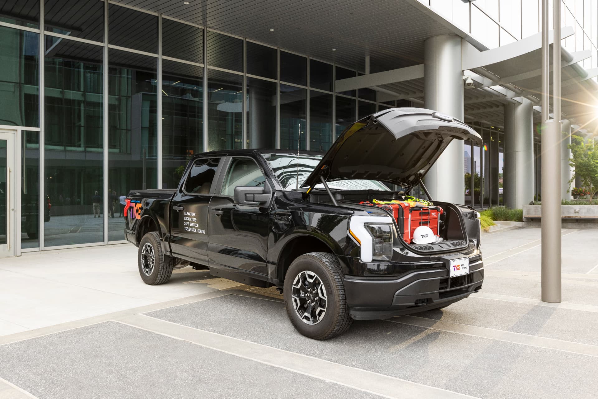 A TK Elevator Ford F-150 Lightning electric truck