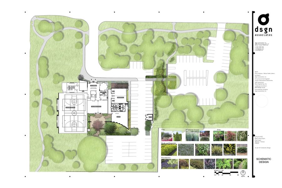 Schematic landscape concept for Churchill Recreation Center.
