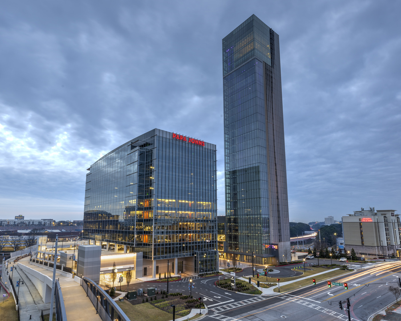 The Innovation & Qualification Center and TK Elevator headquarters at The Battery Atlanta, with the 420-foot test tower