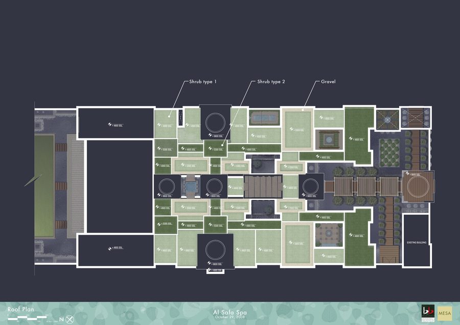 Roof landscape plan for Al Safa Spa.