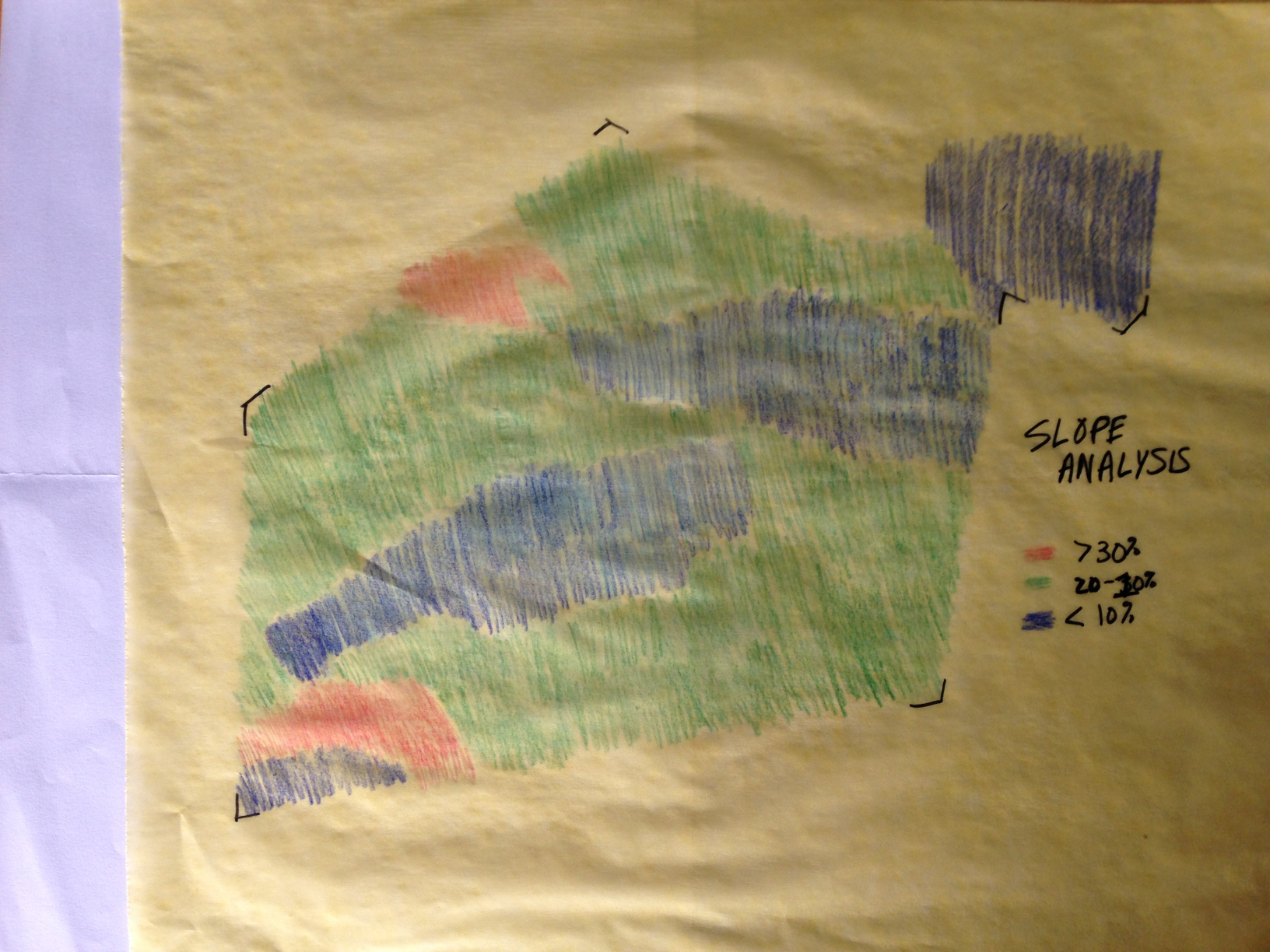 Hand-drawn slope analysis on trace paper