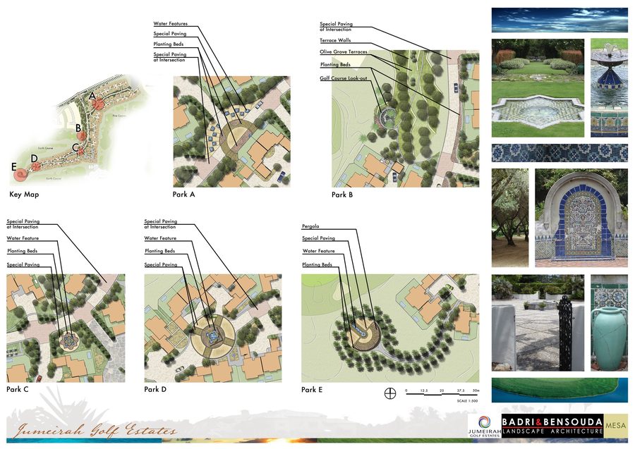 Neighborhood park concepts for Whispering Pines at Jumeirah Golf Estates.