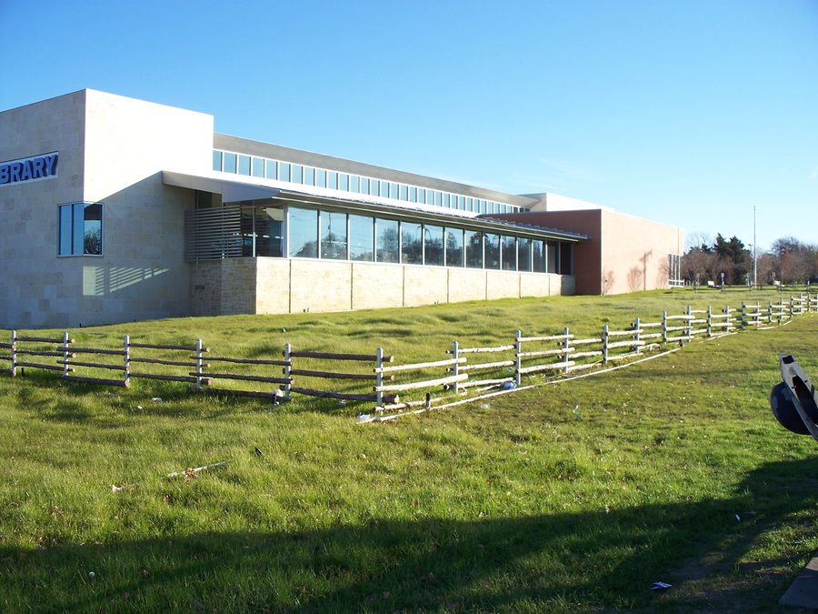 Completed landscape at Prairie Creek Branch Library in Dallas.