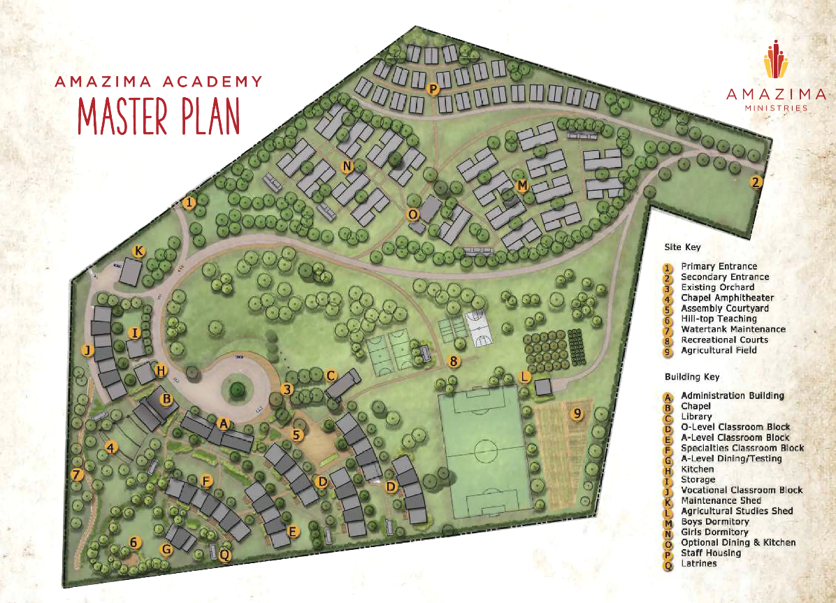 Amazima Academy master plan with site and building key