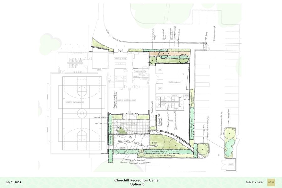 Landscape option B for Churchill Recreation Center.