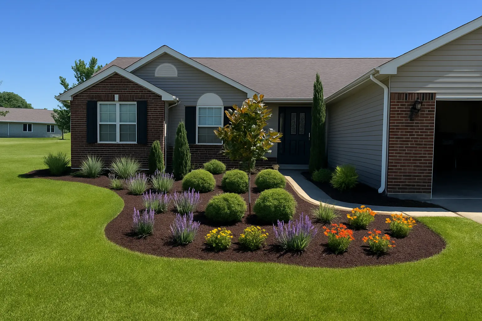 Wraparound corner planting plan render