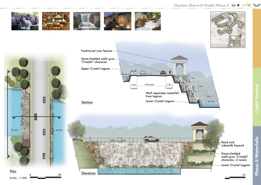 Waterfall option study for the West Lagoon banquet hall.