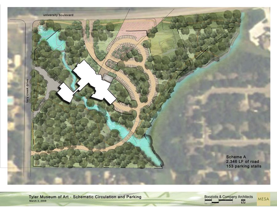 Schematic circulation and parking plan for the Tyler Museum of Art.