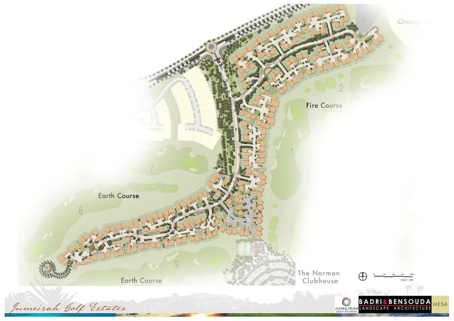 Whispering Pines neighborhood master plan at Jumeirah Golf Estates.