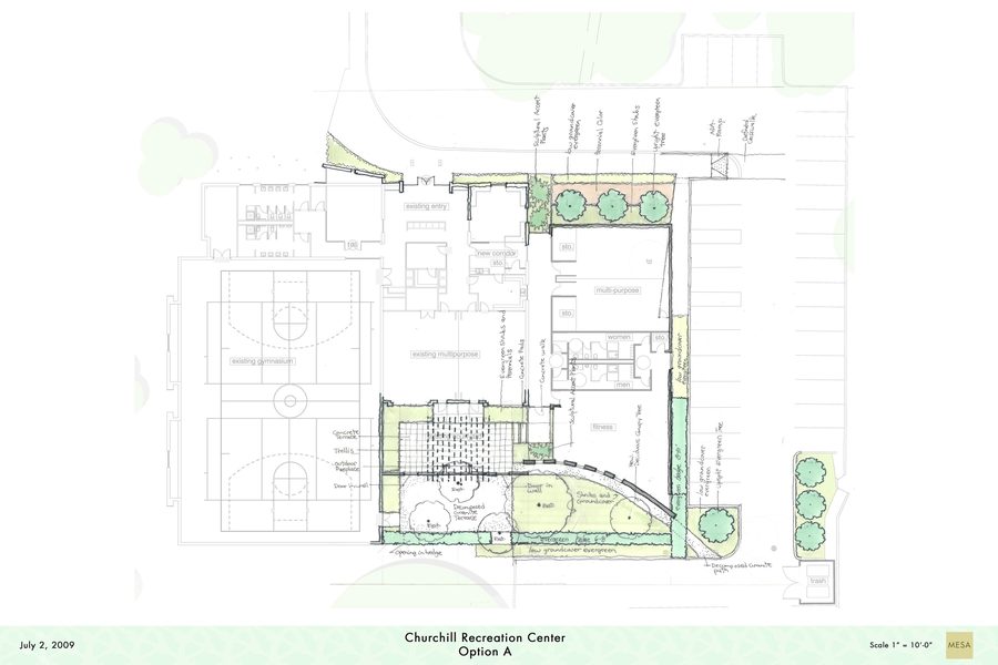 Landscape option A for Churchill Recreation Center.